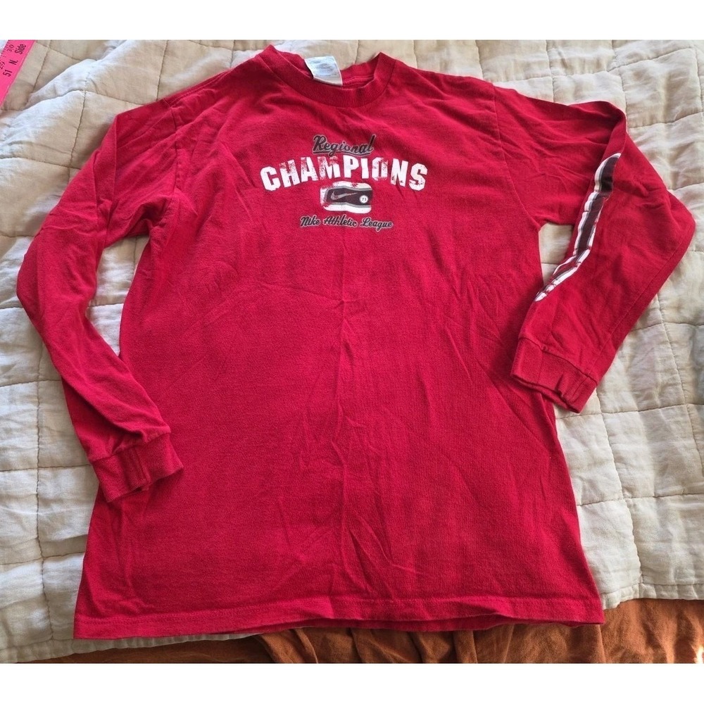 VTG Nike Long Sleeve T Shirt Red Gray Tag Size XLarge Kids Early 2000s Y2K